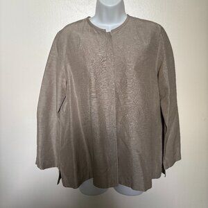 Eileen Fisher Taupe, Linen & Silk Button Down Long Sleeve Top/Jacket w/ Sheen, M